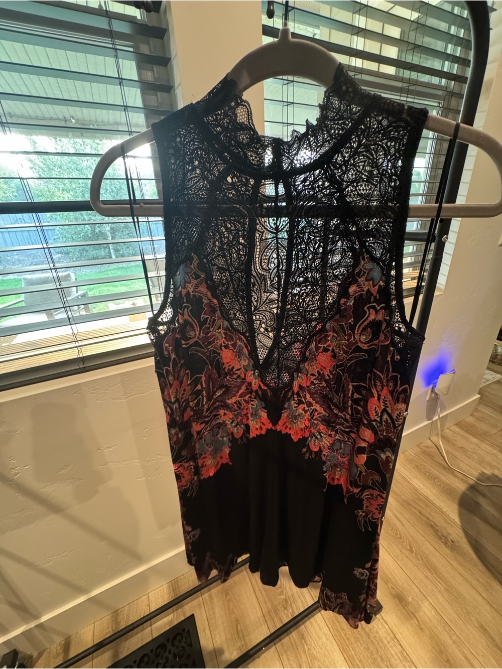 Free People Marsha Printed Lace Slip Dress Onyx Combo Boho Floral